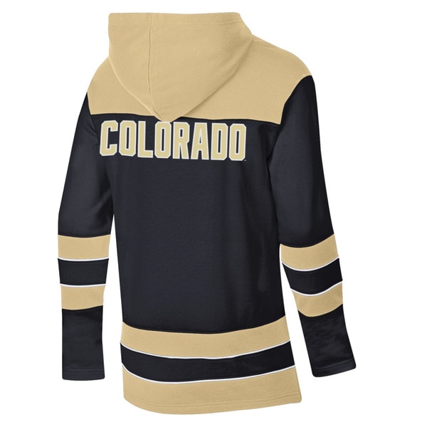 This is the back of the sweatshirt. The shoulders are still gold, and the bold colorado text is gold lined with white.